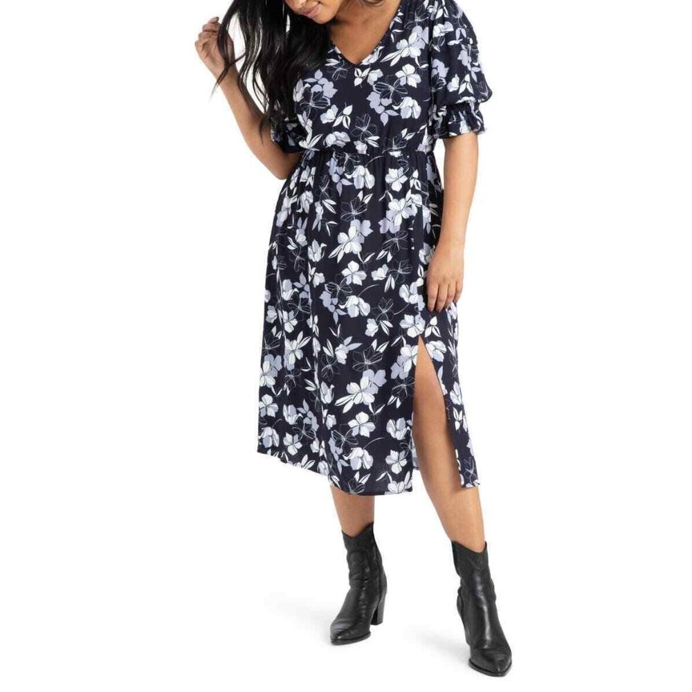 Eloquii Navy Floral Midi Dress